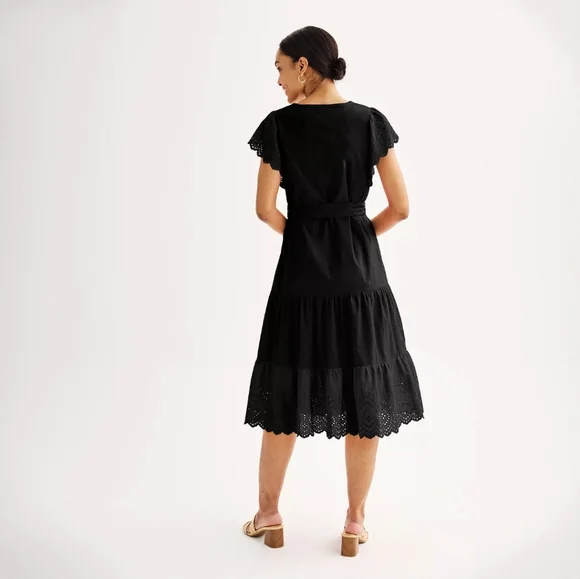 Nine West Black Eyelet Midi Dress - Picture 2 of 7